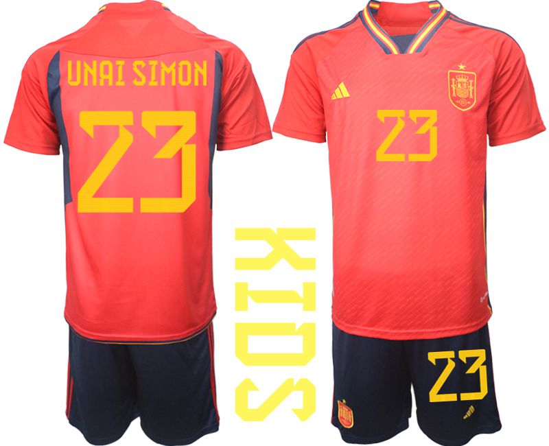 Youth 2022 World Cup National Team Spain home red #23 Soccer Jersey